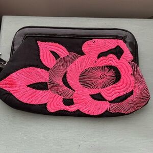 French Connection 100% Cotton Filagree Flower Frame Clutch